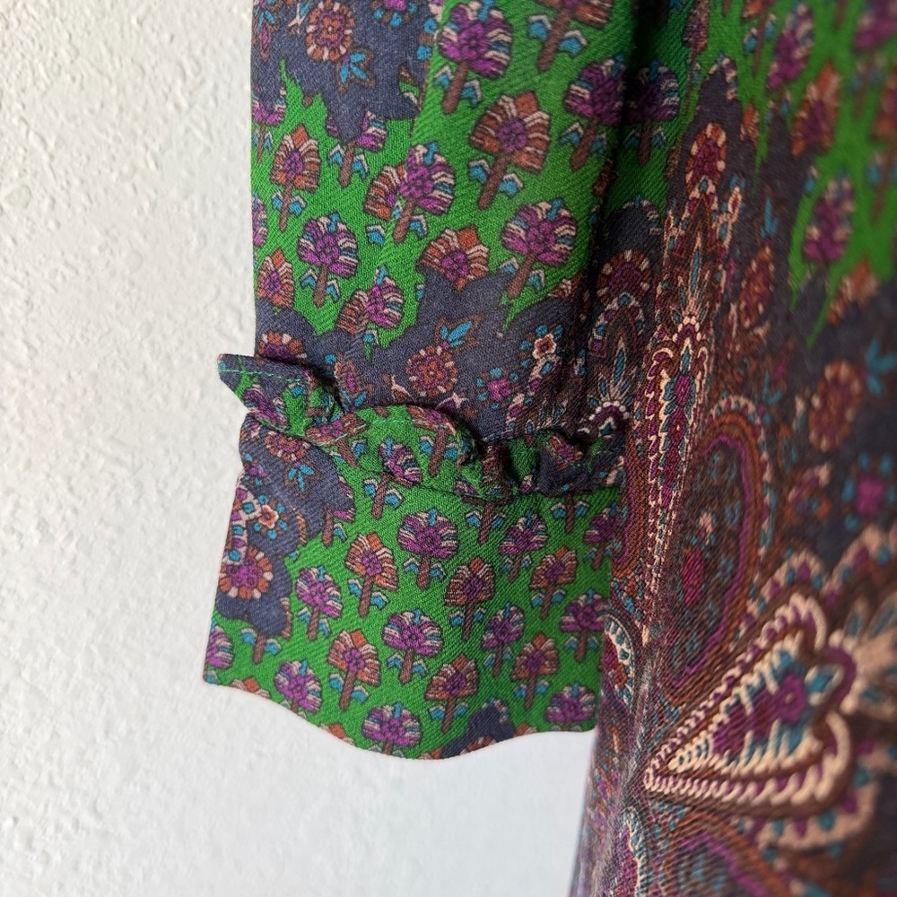 Marc Jacobs Romantic Ruffle Collar Long Sleeve Wool Silk Peacock Paisley Dress L - Picture 4 of 13